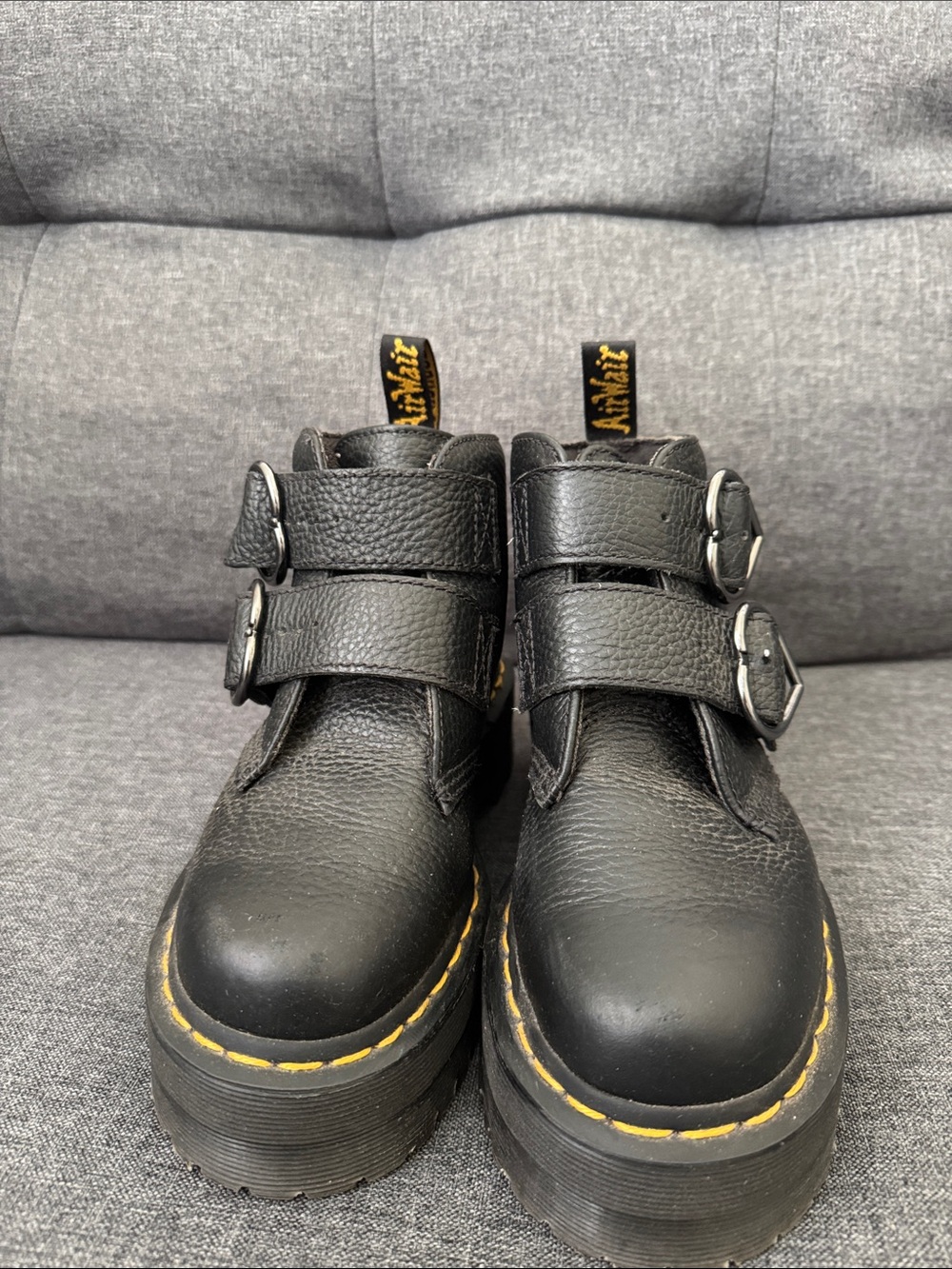Dr. Martens Black Leather Double-Buckle Platform Boots
